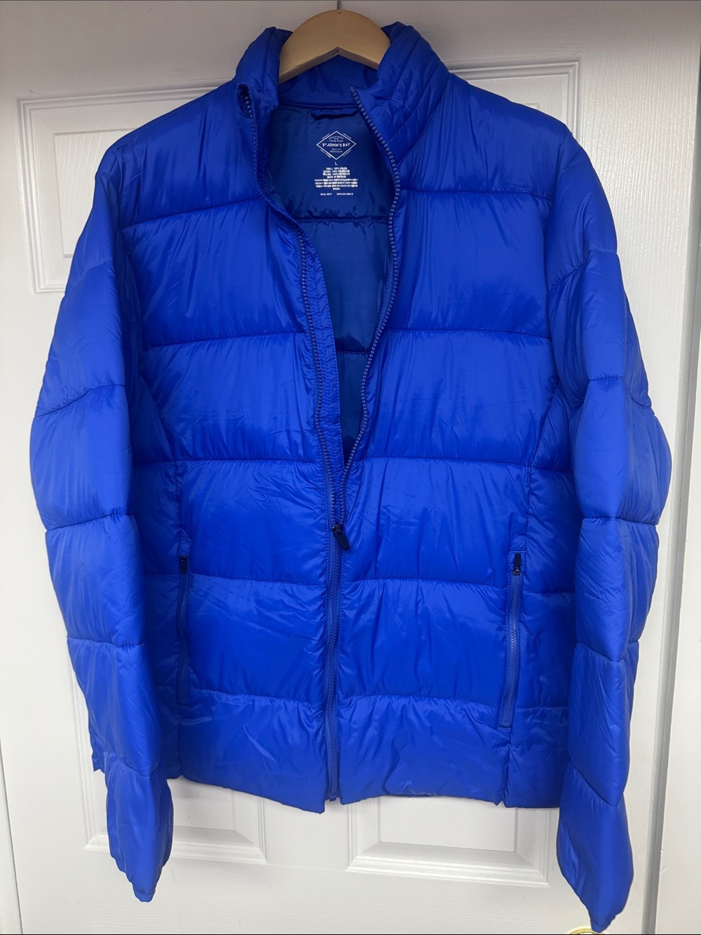 Royal Blue Puffer Jacket Mens Large Zip Pockets